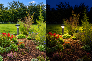 Solar bollard walkway lighting night time illumination
