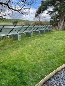 Ground mounted ballast filled solar mounting solution.