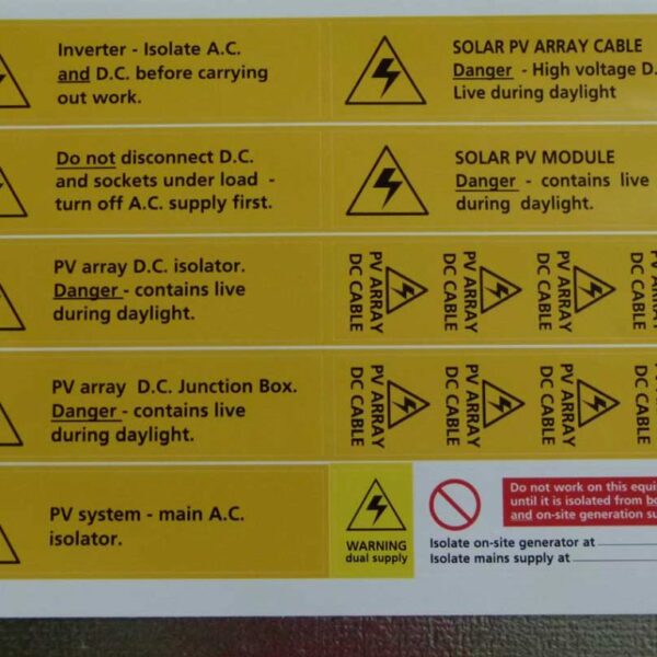 BS7671 Warning Labels